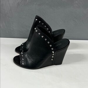 Stuart Weitzman Black Leather Studded Mules